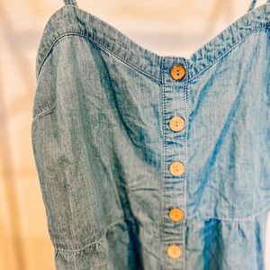 Denim Chambray Pocketed Mini Dress // Size Small